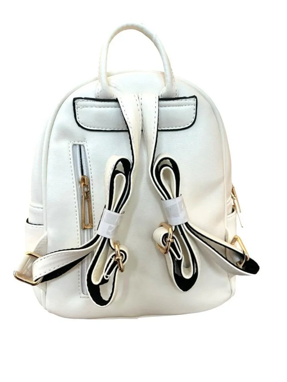 Mini Girls Backpack White Faux Leather Cat Sequin Ears Zip Shoulder Straps New